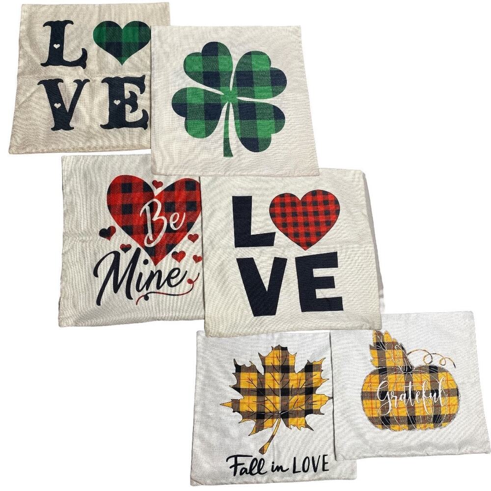 Seasonal Throw Pillow Covers Set of 6 Fall Thanksgiving Valentines Saint Patrick